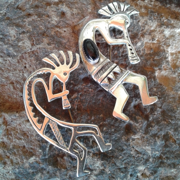 Sterling Silver Set of 2 KOKOPELLI Pins - Picture 4 of 9